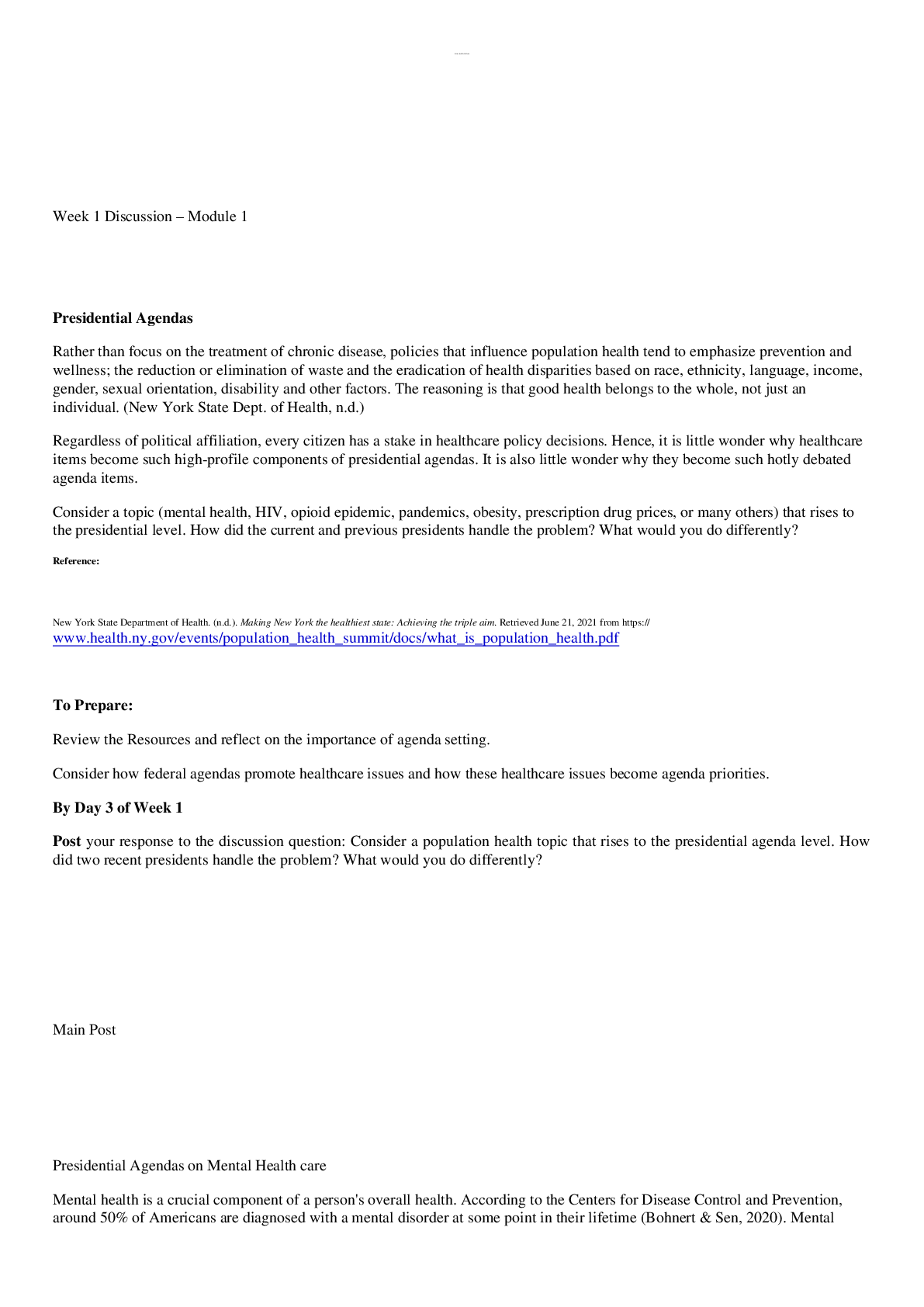 Preview image for NURS 6050 Week 1 Module 1 Discussion Presidential Agendas